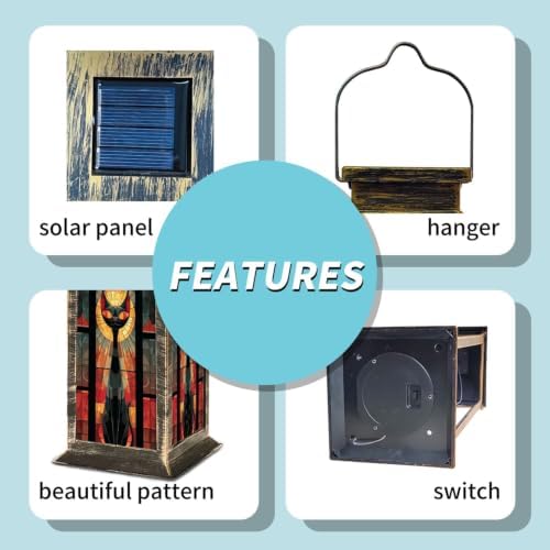 Solar Lantern Mid Century Stained Glass Outdoor Waterproof Garden Hanging Lantern Solar Powered Lighting Outside Solar Light for Patio Yard Camping, Gifts for Women Mom - Image 5