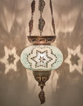 DEMMEX Turkish Moroccan Mosaic Hanging Candle Holder Decorative Lantern with Colorful Mosaic Glass Globe and Metal Leaf Chains, Handmade in Turkey, 24" H, White by DEMMEX