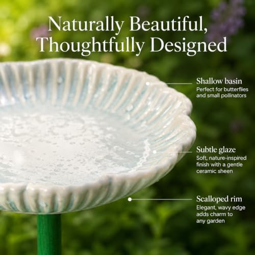 Ceramic Pollinator Watering Station for Bees and Butterflies, Shallow Garden Water Dish on Green Stake, Outdoor Insect Water Bowl for Patio Yard Flower Bed Decor, 1 Pack (Pink) - Image 5