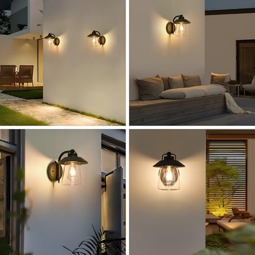 LUTEC 2 Pack Dusk to Dawn Outdoor Indoor Exterior Light Fixture, Farmhouse Barn Wall Sconce, Matte Black Finish Anti-Rust Wall Mount Light, Waterproof Wall lamp with Clear Glass for Porch, Patio - Image 7