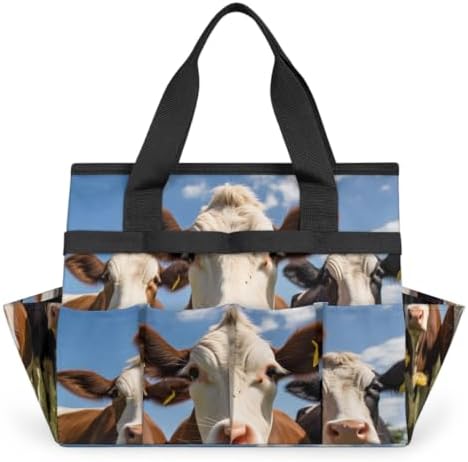 Funny Garden Tool Bag Organizer Heavy Duty Cow Gardening Tote Bag with 10 Pockets for Women Men Gardening Gifts by Home
