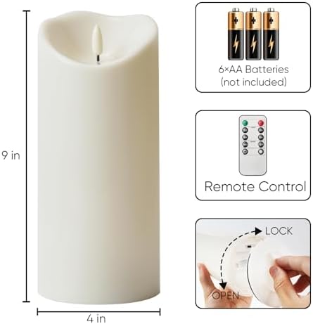 Homemory 4"x9" Outdoor Waterproof Flameless Candles with Timers and Remote Control, Battery Operated Candles, LED Plastic Candles, Ivory White, Set of 4 - Image 7