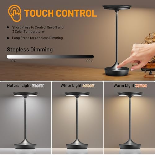 LED Rechargeable Cordless Outdoor 6000mAh Battery Table Lamp 2-Pack Black - Image 2