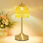 Cordless Table Lamp, Rechargeable Honey Gold Glass Lotus Flower Lamp by Unknown