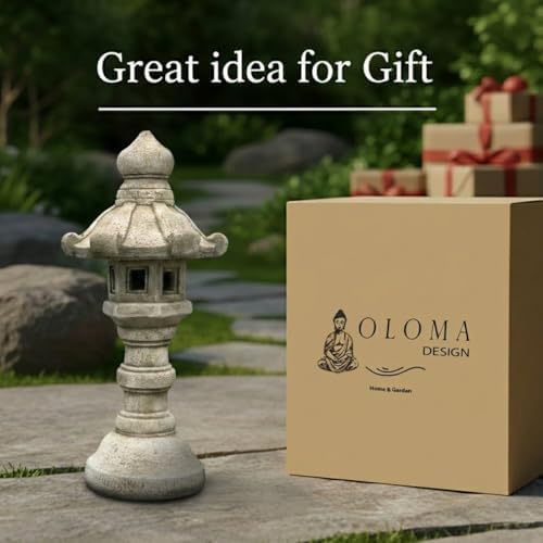 OLOMA Concrete Japanese Pagoda Lantern Garden Statue Outdoor Sculpture Cement Zen Lantern Figurine Patio Decor Yard Ornament Lawn Accent Landscape Lantern lover gift - Image 6