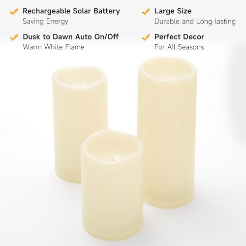 Large Waterproof Outdoor Solar Flameless Candles, 6" 8" 10" x 4" - 3 Pack - Image 4