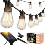 Brightech Ambience Pro Solar Powered Outdoor String Lights, 48 ft Commercial Grade Waterproof Patio Lights, 15 Edison Bulbs, Shatterproof LED String Lights for Outside, Porch - 1W Soft White by Brightech
