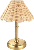 Mini Cordless Boho Rattan Table lamp, 5200-mAh Rechargeable Battery, 3-Level Brightness Dimmable, Build-in Integrated LED 320 Lumen Max, Rattan Shade, for Bedside Restaurant Dining Table by FOLUX
