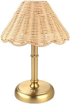 Mini Cordless Boho Rattan Table lamp, 5200-mAh Rechargeable Battery, 3-Level Brightness Dimmable, Build-in Integrated LED 320 Lumen Max, Rattan Shade, for Bedside Restaurant Dining Table by FOLUX