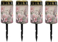 Poceacles Outdoor Solar Lights Solar Garden Lights Cemetery Solar Lights Water Resistant Pillar Candle Solar Garden Stake Lights for Cemetery Grave Decorations, Hummingbird Flower Pink, Pack of 4 by Poceacles