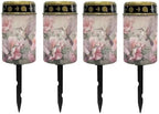 Poceacles Outdoor Solar Lights Solar Garden Lights Cemetery Solar Lights Water Resistant Pillar Candle Solar Garden Stake Lights for Cemetery Grave Decorations, Hummingbird Flower Pink, Pack of 4 by Poceacles