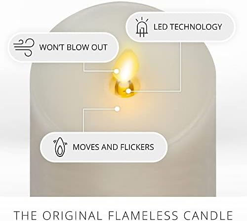 Luminara Realistic Flameless LED Candle White Set of 3, Battery Operated with Remote Control, Moving Flame Pillar Timer Funtion Melted Top Safe - Image 4