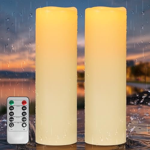 14" x 4" Large Outdoor Candles Waterproof Flickering LED Flameless Candles Battery Operated with Timer - Realistic LED Pillar Candles with Remote for Wedding Festival Home Decor Ivory 2 Pack by Unknown