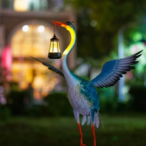 DREAMSOUL Solar Garden Statues, 40.6" Metal Crane Statue Patio Yard Decor - Image 5