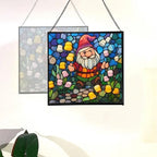 Gnome in Marshmallow Garden Stained Glass Suncatcher – Square Hanging Window Panel for Home or Greenhouse – Whimsical Glass Art Gift for Garden Lovers, Christmas, Halloween, Father Days KUb2c5 - Image 4