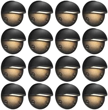 GKOLED 16-Pack Low Voltage LED Deck Light Fixture, Mini Size Eyelid Step Lights with 0.8W 3000K Integrated LED Chips, IP65+ Waterproof for Outdoor, Die-cast Aluminum with Powder Coated Finish by GKOLED