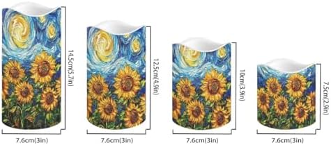 Starry Night Sunflower Flickering Flameless Candles Pillar LED Candles with Remote and Timer Set of 4 Color Changing Battery Operated Candles Decoration - Image 2