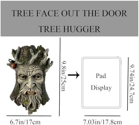 Tree Face Garden Statues Outdoor Decoration Clearance, Whimsical Old Man Tree Faces for Fence Hugger Sculpture, Wallmount Statue Fairy Art with Mushroom, Patio Home Hanging Decor, 6.9" x 2.8" x 9.8" - Image 5