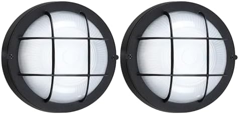 GRUENLICH LED Bulkhead Light, 8" Round Aluminum, 5000K, Black, 2 Pack by GRUENLICH