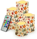 Fall Punpkin Maple Flameless Candles with Timer and Remote Battery Operated LED Candles Color Changing Thanksgiving Day Party Pillar Candles Bulk Fake Candles for Festival Home Decor by Uorisanigo