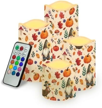 Fall Punpkin Maple Flameless Candles with Timer and Remote Battery Operated LED Candles Color Changing Thanksgiving Day Party Pillar Candles Bulk Fake Candles for Festival Home Decor by Uorisanigo