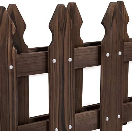 Yaheetech 355in Wooden Picket Fence Panels for Garden Beds,Dark Brown - Image 4