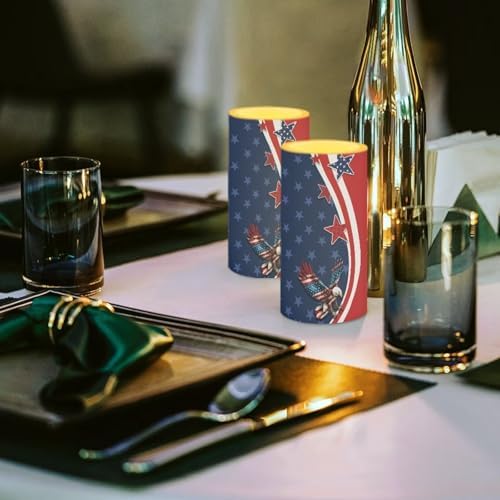 Eagle The Stars and Stripes Printed Flickering Flameless Candles, Decorative Battery Operated Candles Led Plastic Set of 2 Include Realistic Dancing LED Flames with Remote Control Timer - Image 3