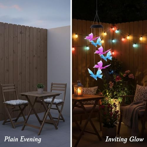 Solar Butterfly Wind Chimes, Pink & Blue Color Changing LED Mobile, Waterproof Solar Powered Wind Chimes Lights, Butterfly Decor for Outdoor Patio, Yard, Garden, Unique - Image 4