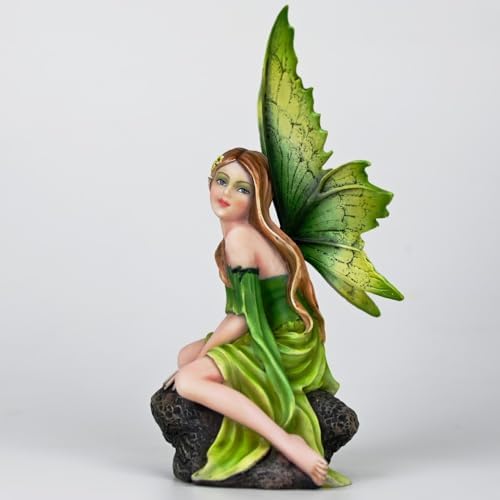 Fantasy Forest Green Fairy Figurine - Gradient Leaf Wings Elf Statue, Hand-Painted Resin Decor for Natural Garden, Desk & Shelf (15.5cm) by Unknown