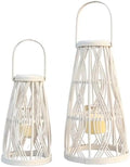 Key West Bamboo Hurricane Candle Lanterns, Set of 2, White by WHWWholeHouseWorlds