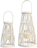 Key West Bamboo Hurricane Candle Lanterns, Set of 2, White by WHWWholeHouseWorlds