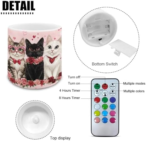 4Pcs LED Candles Bulk Flickering Flameless Candles with Remote and Timer Floral Cat Battery Operated Pillar Tea Lights for Valentines Day Banquet Wedding Home Decorations - Image 2