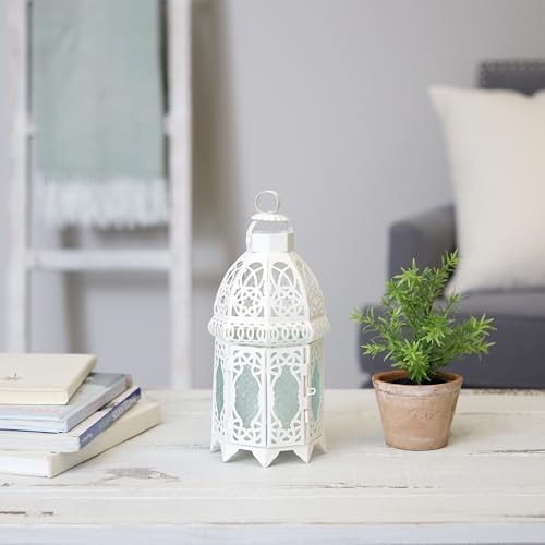 Accent Plus Christmas Decorations Indoor Lantern Decorative Outdoor Christmas Decorations Candle Lantern Moroccan Candle Holders Metal Hanging Lantern, White 5 X 5 X 12 Inches - Image 6