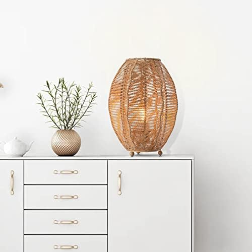 Rattan Woven Side Table Lamp for Bedroom Living Room, Boho Coastal Lamp Farmhouse Nightstand Lamp Tripod Desk Lamps Mid Century for Beach Room Kids Room Cafe Bar - Image 3