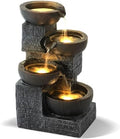 Grepatio Outdoor 4-Tiers Water Fountain, Garden Cascading Waterfalls Fountain with 4 LED Lights, 21.9" H Modern Indoor/Outdoor Bowl Waterfall Feature Water Fountains for Garden, Yard Decor (Brown) by Takesyoutohaveawonderfullife