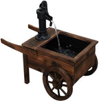 Carbonized Wood Outdoor Freestanding Fountain - Movable Vintage Hand Pump Cart, Plug-in Water Pump Electric Decorative Water Feature for Patio, Garden & Indoor Decoration by Borsynium
