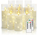 Nimiko Flickering Flameless LED Candles, 9 Pcs with Embedded Star String, Acrylic LED Pillar Candles with Remote, Suitable for Home Decoration (White) by Nimiko
