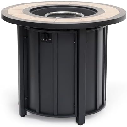 30'' Ceramic Round Propane Fire Pit Table, 50,000 BTU Steel Gas FirePit for Outdoor, Fire Table with Lid, Add Warmth & Ambience to Gatherings and Parties On Patio Deck Garden Backyard, Black. - Image 4