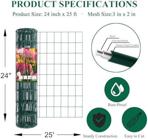 Green PVC Coated Welded Wire Fence 24" x 25' Roll, 2"x3" Mesh, 16 Gauge - Image 3