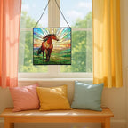 Bay Lusitano Horse Standing ATOP Hill at Sunset Square Suncatcher – Stained Glass Style Window Panel with Pastoral Scene, Custom Decorative Hanging Art for Equestrian Home, Christmas nJns2w - Image 5