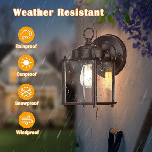 Outdoor Wall Light Fixture, Metal Glass, Bronze, 4 Pack - Image 6