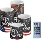 GLENLCWE USA Flag Happy New Year Flameless Led Candles Bulk with Timer Remote Blue Pillar Candles Battery Operated Flickering Light for Gift Party Sweet Home Decor by GLENLCWE