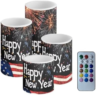 GLENLCWE USA Flag Happy New Year Flameless Led Candles Bulk with Timer Remote Blue Pillar Candles Battery Operated Flickering Light for Gift Party Sweet Home Decor by GLENLCWE