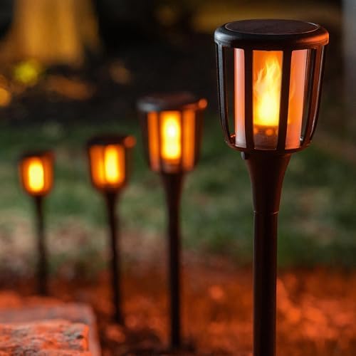FoxFlame Rustic Solar Torch Lights, Solar Tiki Torches,Patented Fire Effect by FoxFlame