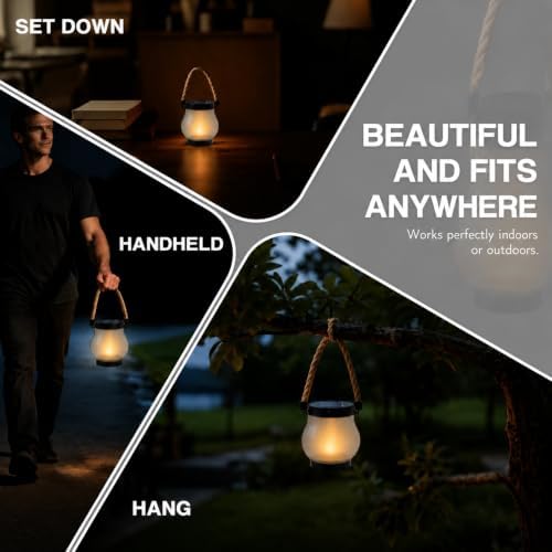 Kaliqo Solar Lantern Outdoor Lights, Realistic Dancing Flame Effect, Solar Powered Lanterns for Camping, 100% Waterproof, Hemp Rope Flame for Patio Garden Decor (2 PCS) - Image 3