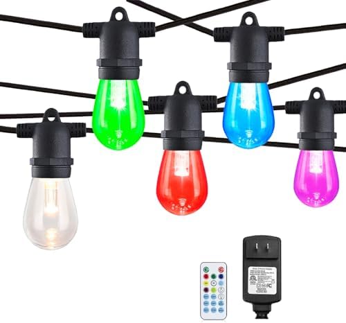 Outdoor String Lights, 48FT Color Changing Outdoor String Lights, Patio Lights Waterproof Porch Light with Remote, for Patio Decor, Balcony by IPStank