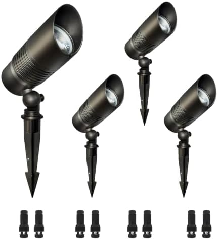 4-Pack Low Voltage Spot Lights, 2700K-5000K Adjustable, 7W, 580LM, IP65 Waterproof, CRI 90+, 12-24V AC/DC, Outdoor Landscape Light for Garden, Yard, Path, Bronze, ETL Listed by Sofiton