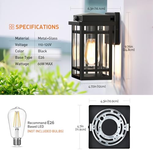 2 Packs Dusk to Dawn Outdoor Wall Lighting 9.76'', Black - Image 6