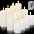 12 Pcs White Flameless Candles Flat Top LED Candles with Remote Timer, Pillar Flameless Candle Bulk Flickering Battery Operated Candle for Wedding Festival Outdoor Home Decor D 3'' H 4'' 5'' 6'' by Oleitodh