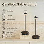 2 Pack Aluminum Cordless Table Lamp, 6000mAh Rechargeable Table Lamps, Portable Touch LED Lamp, Outdoor Waterproof Dimmable Cordless Rechargeable Table Lamps for Restaurant/Patio- Black (BK-Black) - Image 4